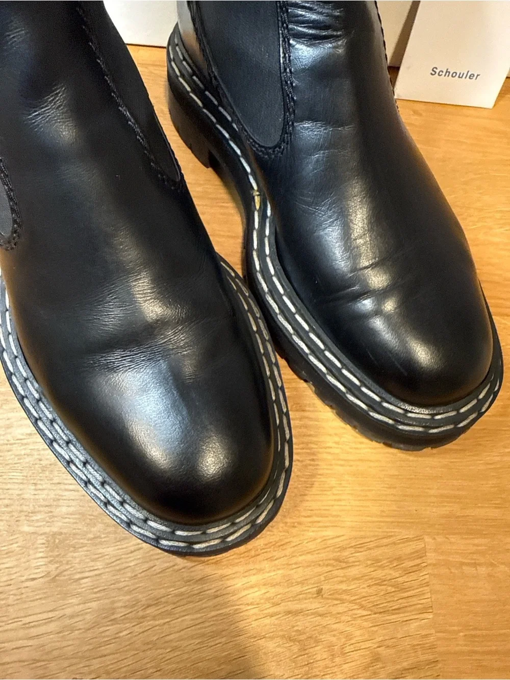 Proenza Schouler Black Leather Chelsea Lug Sole Platform Boots Italy EU 37